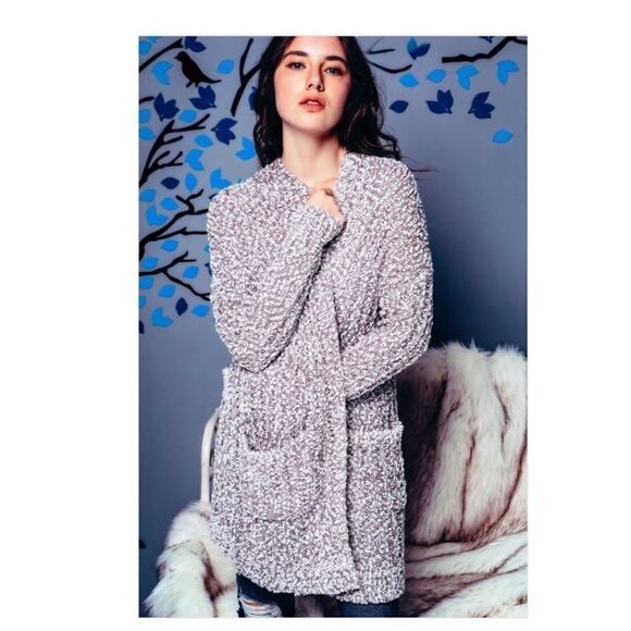 LONG Open Cardigan In Heather Gray - Picture 2 of 8